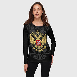 Лонгслив женский Российский герб на чёрном фоне, цвет: 3D-принт — фото 2