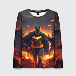 Женский лонгслив Бэтмен - летучие мыши и огонь
