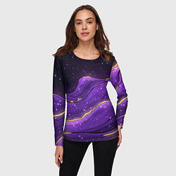 Лонгслив женский Фиолетовая текстура с золотыми звездочками, цвет: 3D-принт — фото 2