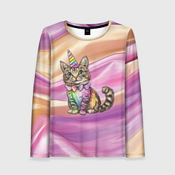 Лонгслив женский Котенок в костюме единорога, цвет: 3D-принт