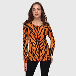 Лонгслив женский Тигровый огненный паттерн, цвет: 3D-принт — фото 2