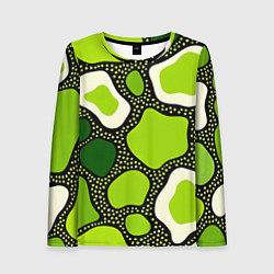 Лонгслив женский Зеленая абстракция с кругами, цвет: 3D-принт