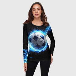 Лонгслив женский Футбольный мяч в синем пламени, цвет: 3D-принт — фото 2