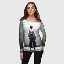 Лонгслив женский Боец айкидо на сером, цвет: 3D-принт — фото 2
