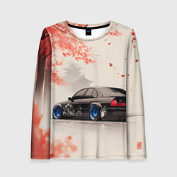Лонгслив женский Черная БМВ и сакура, цвет: 3D-принт