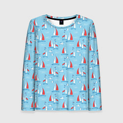 Женский лонгслив Морской паттерн с парусными лодками и чайками