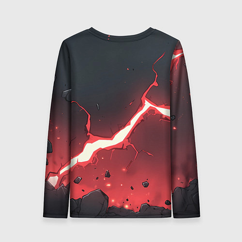 Женский лонгслив Красная молния на черной текстуре / 3D-принт – фото 2