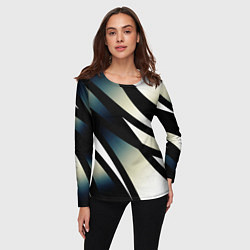 Лонгслив женский Чёрно-белый с синим затемнением полосы, цвет: 3D-принт — фото 2
