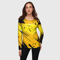 Лонгслив женский Желтая краска на черном фоне, цвет: 3D-принт — фото 2