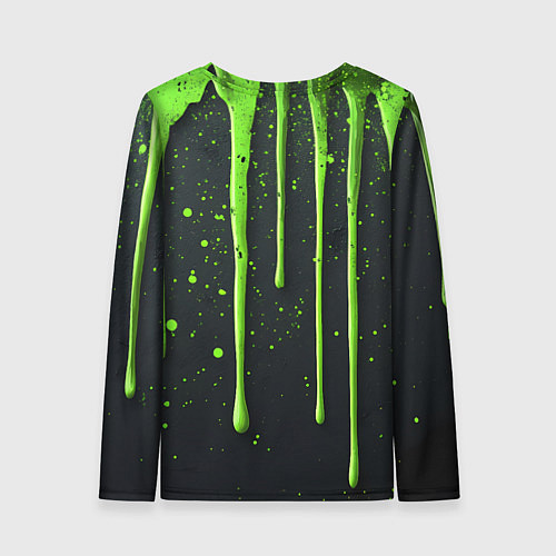 Женский лонгслив Зеленая краска стекающая на черном фоне / 3D-принт – фото 2