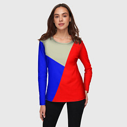 Лонгслив женский Серо-сине-красный трёхцветный, цвет: 3D-принт — фото 2