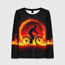 Лонгслив женский Трековый велосипедист в огне, цвет: 3D-принт