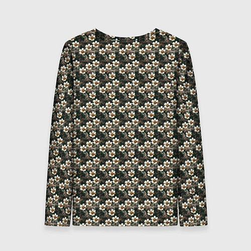 Женский лонгслив Нежный цветочный тёмный зелёный / 3D-принт – фото 2