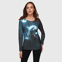 Лонгслив женский Скелет космонавта и полнолуние, цвет: 3D-принт — фото 2