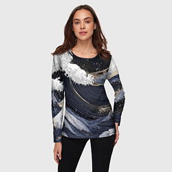 Лонгслив женский Волны моря с блестками, цвет: 3D-принт — фото 2