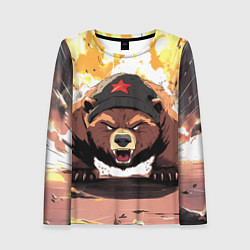 Лонгслив женский Злой русский медведь с пилоткой на голове, цвет: 3D-принт