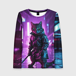 Лонгслив женский Котик с катаной, цвет: 3D-принт