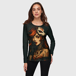 Лонгслив женский Рыжая девушка с маской лисы дерзкий стиль, цвет: 3D-принт — фото 2