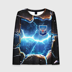 Женский лонгслив Синие неоновые плиты и герб РФ