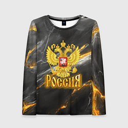 Женский лонгслив Россия черно-желтый фон