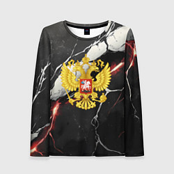 Женский лонгслив Герб России на объемной черной текстуре