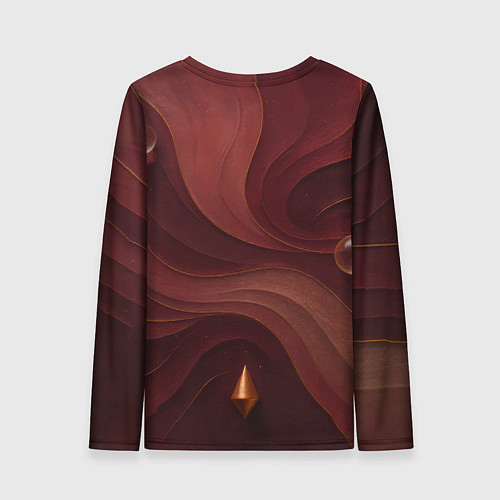 Женский лонгслив Темно-бордовый волнистый узор / 3D-принт – фото 2