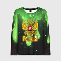 Женский лонгслив Герб России - неоновый фон