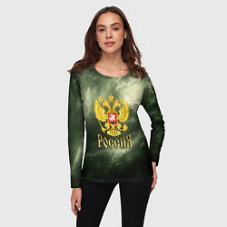 Лонгслив женский Россия - герб на зеленом фоне, цвет: 3D-принт — фото 2