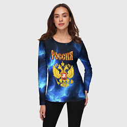 Лонгслив женский Герб России - синее пламя, цвет: 3D-принт — фото 2
