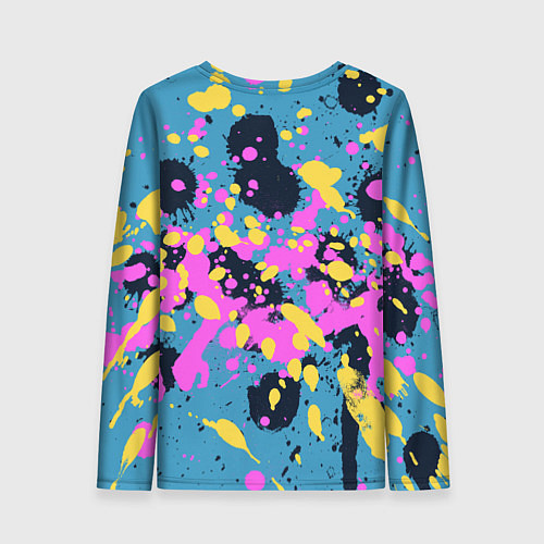 Женский лонгслив Брызги краски розовой желтой и темно синей / 3D-принт – фото 2