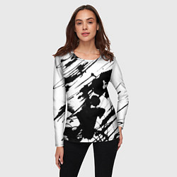 Лонгслив женский Брызги и штрихи черной краски, цвет: 3D-принт — фото 2