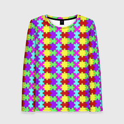 Женский лонгслив Яркие паттерн разноцветный пазл