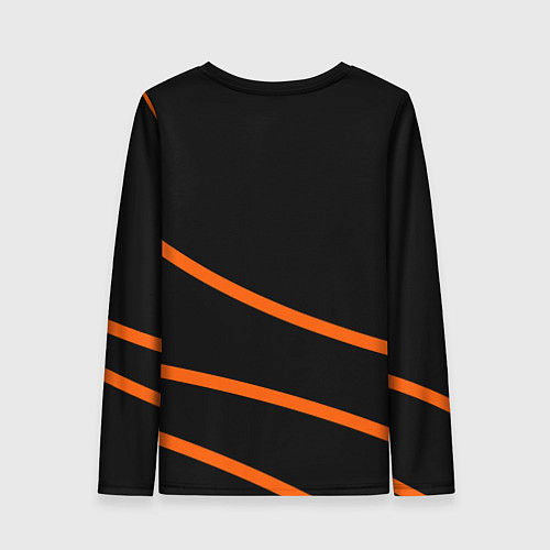 Женский лонгслив Sport чёрный с оранжевыми полосами / 3D-принт – фото 2