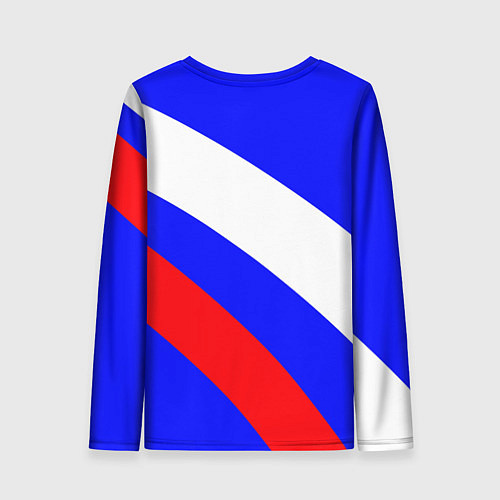 Женский лонгслив Герб России на фоне триколора синий / 3D-принт – фото 2
