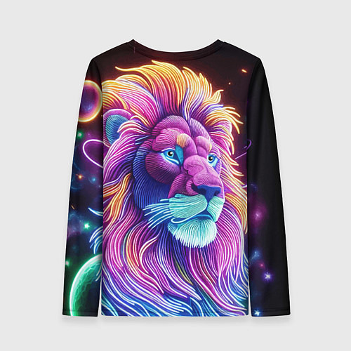 Женский лонгслив Космический неоновый лев - нейроарт фантазия / 3D-принт – фото 2