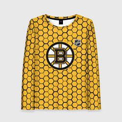 Лонгслив женский Бостон Брюинз - желтые соты, цвет: 3D-принт