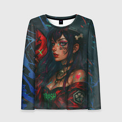 Лонгслив женский Девушка с маской киберпанк, цвет: 3D-принт