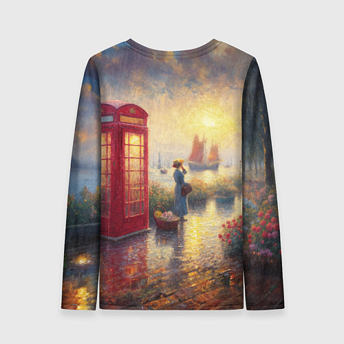 Женский лонгслив Женщина у телефонной будки на набережной / 3D-принт – фото 2