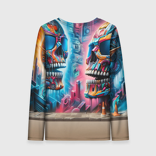 Женский лонгслив Hippo with longboard - graffiti / 3D-принт – фото 2