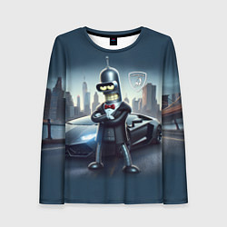 Лонгслив женский Крутой Бендер рядом с Ламборджини, цвет: 3D-принт