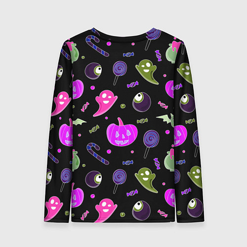 Женский лонгслив Halloween pink black pumpkin / 3D-принт – фото 2