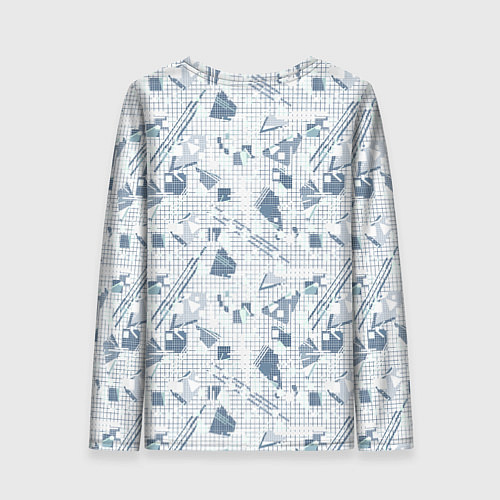Женский лонгслив Мемфис синий с серым клетчатый геометрический узор / 3D-принт – фото 2