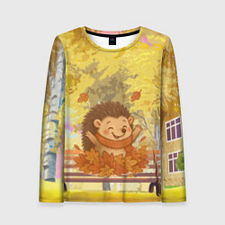 Лонгслив женский Ежик в осенних листьях, цвет: 3D-принт