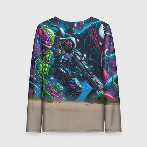 Женский лонгслив Пантерёнок крутой скейтбордист на фоне граффити / 3D-принт – фото 2