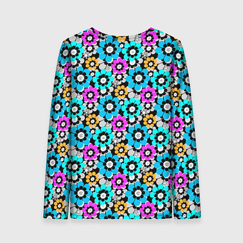 Женский лонгслив Разноцветные цветы бирюзовые малиновые синие / 3D-принт – фото 2