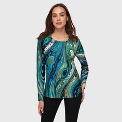 Лонгслив женский Сине-зеленый абстрактный узор, цвет: 3D-принт — фото 2