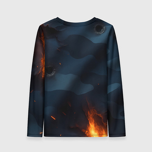 Женский лонгслив Разорванный синий камуфляж с огнем / 3D-принт – фото 2