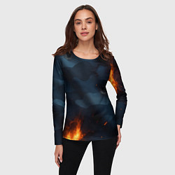 Лонгслив женский Разорванный синий камуфляж с огнем, цвет: 3D-принт — фото 2