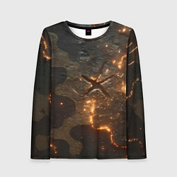 Лонгслив женский Искры в разломах на камуфляже, цвет: 3D-принт