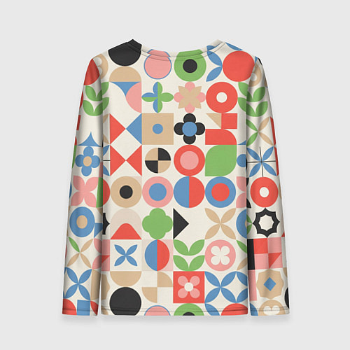 Женский лонгслив Геометрический узор с цветочными элементами - ретр / 3D-принт – фото 2
